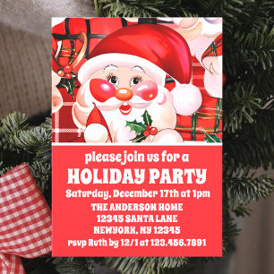 Invitation Rouge Vintage Père Noël Tartan Plaid Noël