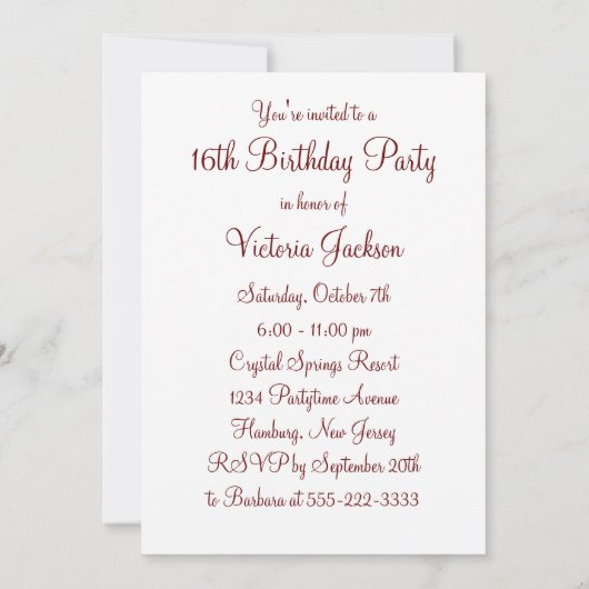 Invitation Rouges Argent Élégant Doux Seize (Dos)