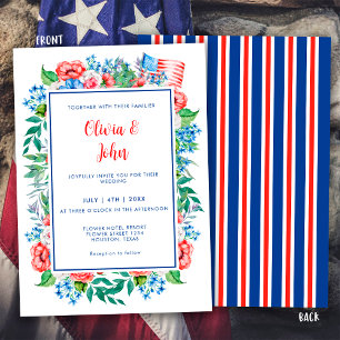 Invitation Rouges Blancs Rayures Bleues 4 Juillet Mariage Pat