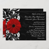 Invitation Rouges, noirs et blancs Gerbera Daisy Mariage (Devant / Derrière)