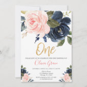 Invitation Rougissent anniversaire de fille florale de rose (Devant)