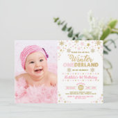 Invitation Rougissent anniversaire d'ONEderland d'hiver rose (Debout devant)