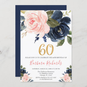 Invitation Rougissent anniversaire floral de rose et de bleu