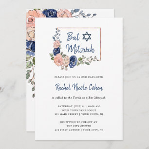 Invitation Rougissent et le bat mitzvah géométrique floral du