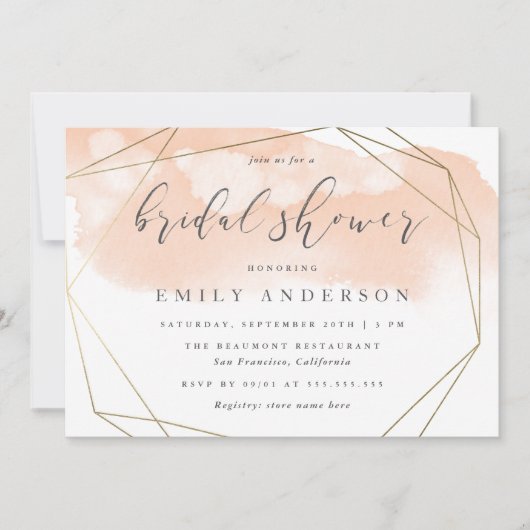 Invitation Rougissent la Fête de la mariée élégante d'or rose (Devant)