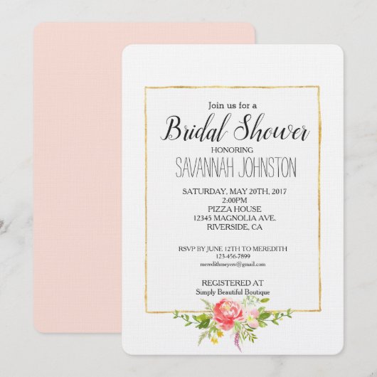 Invitation Rougissent la Fête de la mariée florale rouge-rose (Devant / Derrière)