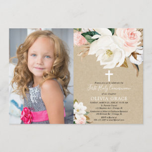 Invitation Rougissent la première communion de fille rustique