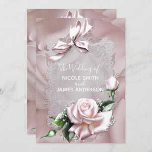 Invitation Rougissent l'arc rose de satin et le mariage