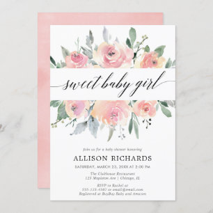 Invitation Rougissent le baby shower élégant de fille de