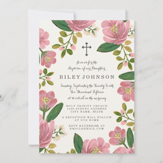 Invitation Rougissent le baptême de bouquet (Devant)