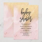 Invitation Rougissent le rose et le baby shower du marbre | (Devant / Derrière)