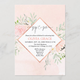 Invitation Rougissent le Sip floral de fille d'or de rose de