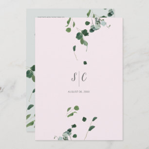 Invitation Rougit le feuille rose d'eucalyptus de vert sauge