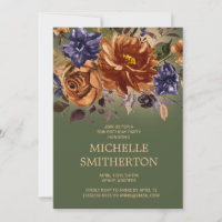 Rouille Brûlé Orange Bleu Floral Vert 50e Annivers