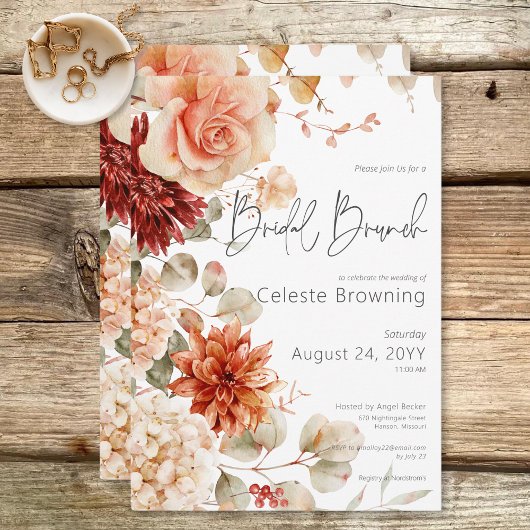 Invitation Rouille d'automne épicée et Boho floral Brunch nup
