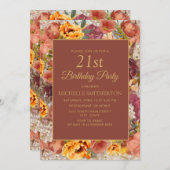 Invitation Rouille de crème orange brûlée Floral 21e annivers (Devant / Derrière)