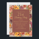 Invitation Rouille de crème orange brûlée Floral 21e annivers<br><div class="desc">Plutôt brûlée orange,  rouille,  et couleur crème de l'eau fleurie femme 21e anniversaire invitation fête. Contactez-moi pour obtenir de l'aide sur la personnalisation ou pour demander la correspondance ou la coordination des produits Zazzle</div>