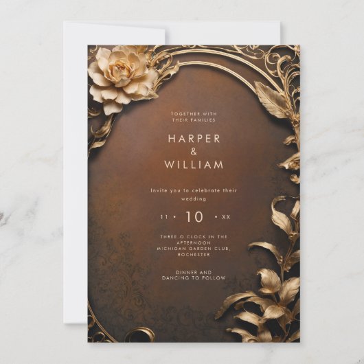 Invitation Rouille enchantée et Mariage or (Devant)