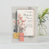 Invitation Rouille et corail Abstrait Mariage floral (Debout devant)
