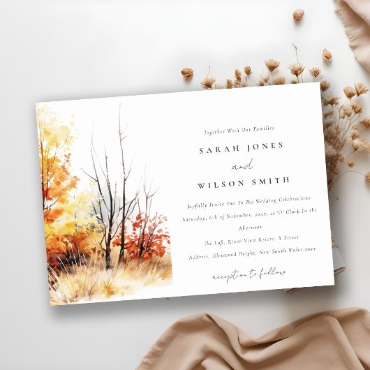Invitation Rouille Jaune Automne Automne Paysage Plaid Mariag