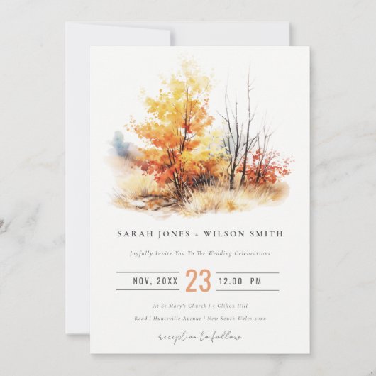 Invitation Rouille Jaune Automne Automne Paysage Plaid Mariag (Devant)