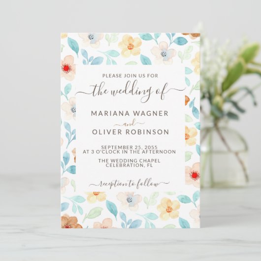 Invitation Rouille Jaune Rouille Simple Floral Élégant Script (Debout devant)