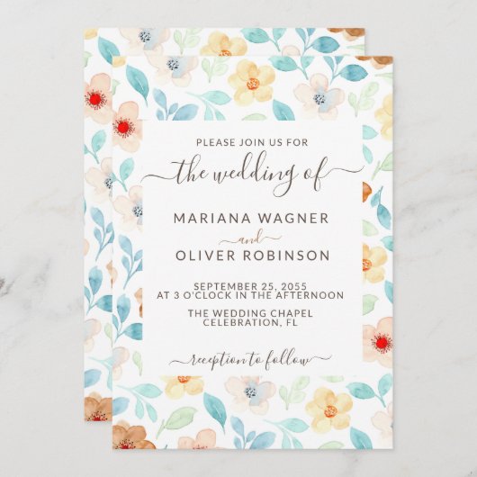 Invitation Rouille Jaune Rouille Simple Floral Élégant Script (Devant / Derrière)