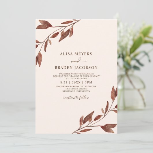 Invitation Rouille mariage de automne Brown Feuilles d'automn (Debout devant)