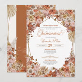 Invitation Rouille Orange Feuille Autum Tombe Floral Quincean (Devant / Derrière)