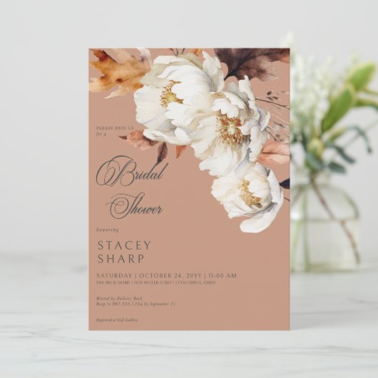 Invitation Rouille rustique & Crème Automne Floral & Douche F (Debout devant)