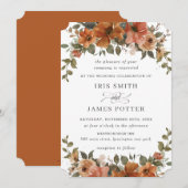 Invitation Rouille Rustique Orange Cuivre Floral Terre verte (Devant / Derrière)