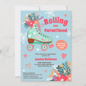 Invitation Roulage à rouleaux de teint floral rétro boho bébé (Devant)