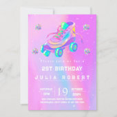 Invitation Rouleau à Neon brillant Neon Patinage neige Annive (Devant)