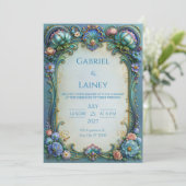 Invitation Rouleau de Fleurs de Turquoise pour Mariage (Debout devant)