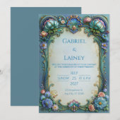 Invitation Rouleau de Fleurs de Turquoise pour Mariage (Devant / Derrière)