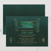 Invitation Rouleau de Torah en mosaïque vert émeraude pour Ba (Devant / Derrière)
