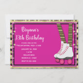 Invitation Rouleau noir et rose or Patinage fête d'anniversai (Devant)