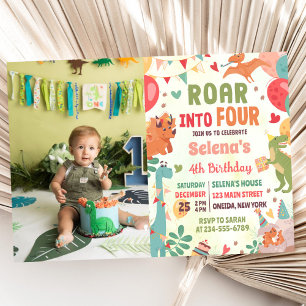 Invitation Rouler dans quatre Dinosaures 4ème anniversaire de