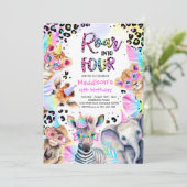 Invitation Rouler Dans Quatre Safari Rose Girl Leopard Annive (Debout devant)