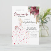 Invitation Roulettes d'or, Robe, Aquarelle Rose Quinceanera (Debout devant)