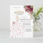 Invitation Roulettes d'or, Robe, Aquarelle Rose Sweet 16 (Debout devant)