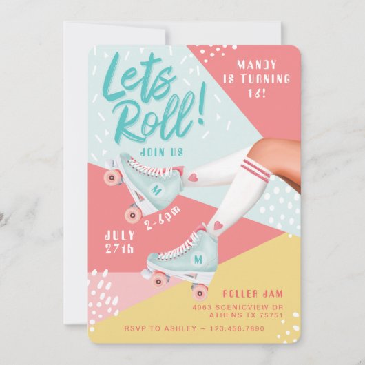 Invitation Roulons Fun Retro Throwback Rollerskate Vibe (Devant)
