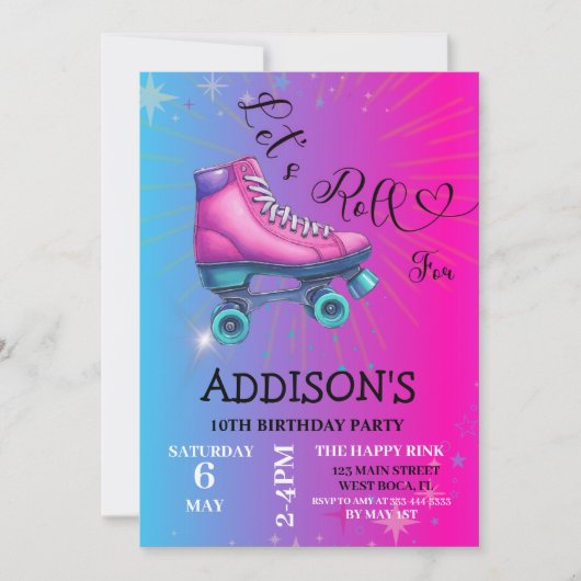 Invitation Roulons pour, Retro Roller Skating Anniversaire (Devant)