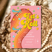 Invitation Roulons roller skate rétro arc-en-ciel
