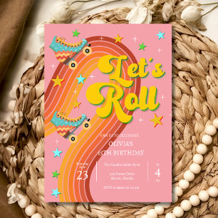 Invitation Roulons roller skate rétro arc-en-ciel