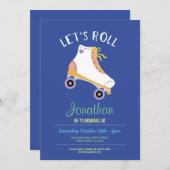 Invitation Roulons Rollerskate Blue Anniversaire Patinage (Devant / Derrière)