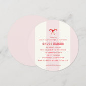 Invitation Round Coquette Bow Blush Pink Striped Baby Shower  (Devant / Derrière)