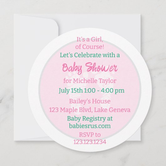 Invitation Round Disk Golf thème Baby shower de fille (Dos)