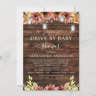 Invitation Route de Baby shower Rustic Wood Autumn Sunflower
