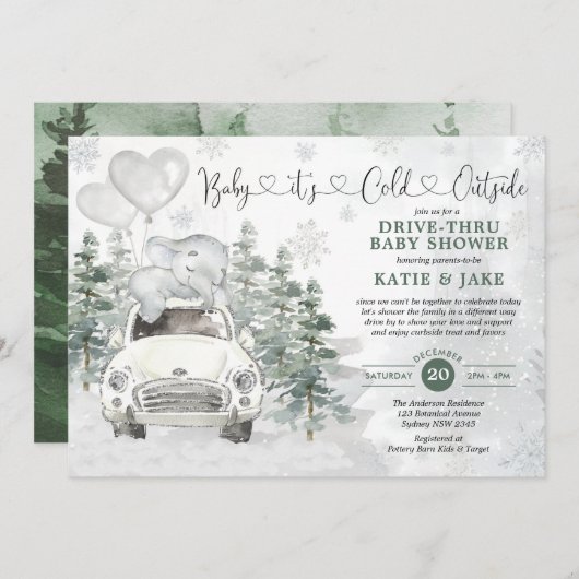 Invitation Route de la forêt de neige éléphante d'hiver par B (Devant / Derrière)